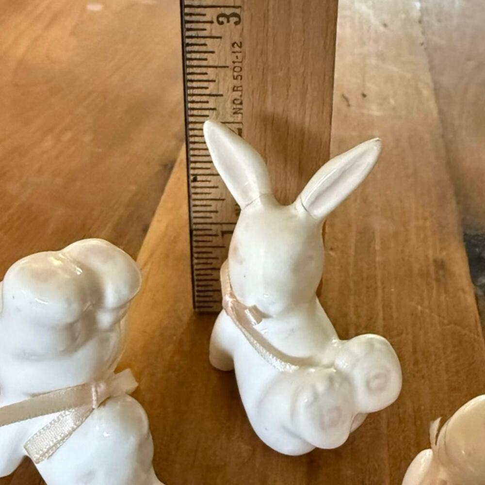 Set of 3 Yoga Bunny Figurines • White Ceramic • Easter Decor • Ear Repairs - Picture 3 of 7